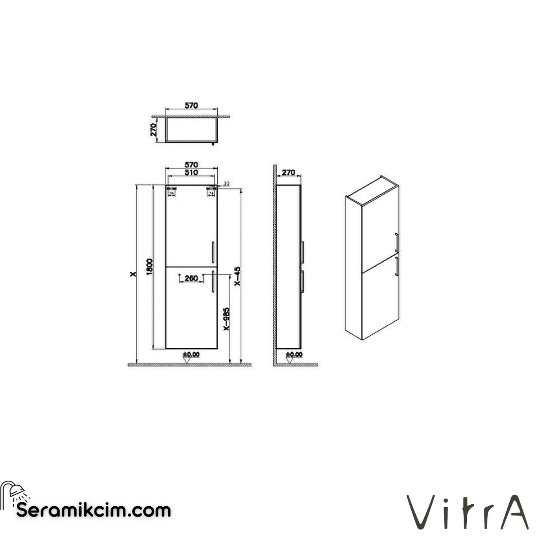Vitra Root Boy Dolabı, 55 Cm, Dar, Parlak Beyaz