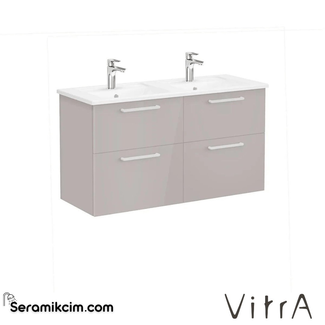 Vitra Root Lavabo Dolabı, Dört Çekmeceli, 120 Cm, Parlak Sahra Beji, Köşeli Lavabolu - 66284