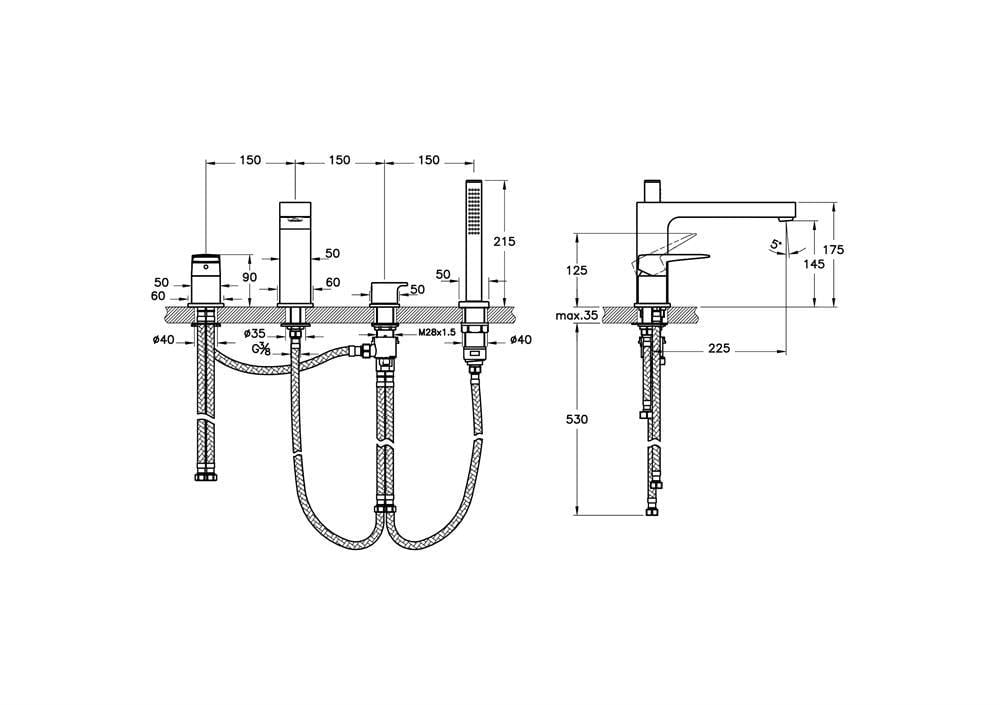 VitrA Root Square Küvet Bataryası (4 delikli) A4275774 - A4275774