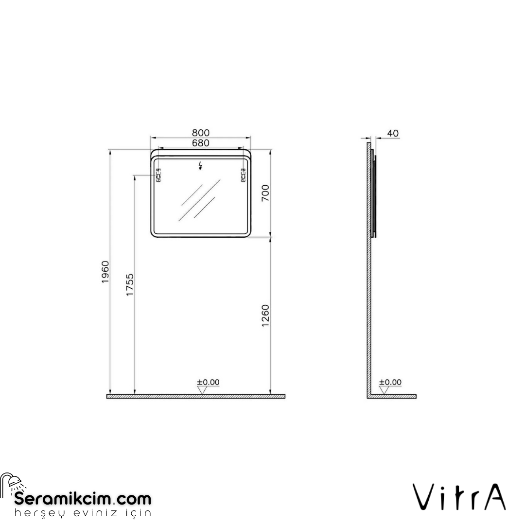 Vitra Sento Aydınlatmalı Ayna, 80 Cm, Açık Meşe