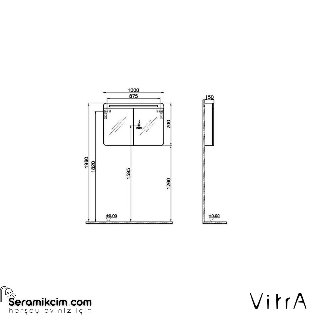 Vitra Sento Aydınlatmalı Dolaplı Ayna, 100 Cm, Açık Meşe