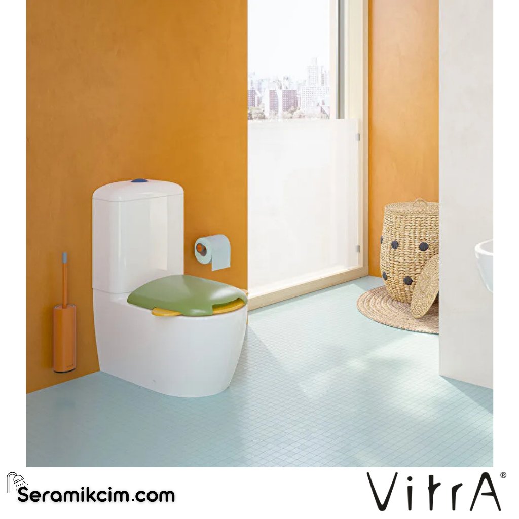 VitrA Sento Kids Klozet Kapağı Duroplast, Üstten Sıkmalı Yavaş Kapanır, Metal Menteşeli, Yeşil Sarı 133-101-009 - 133-101-009