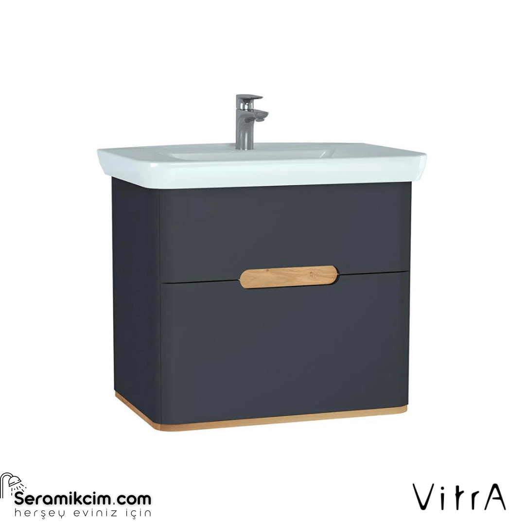 Vitra Sento Lavabo Dolabı, 80 Cm, Çift Çekmeceli, Ayaksız, Mat Antrasit