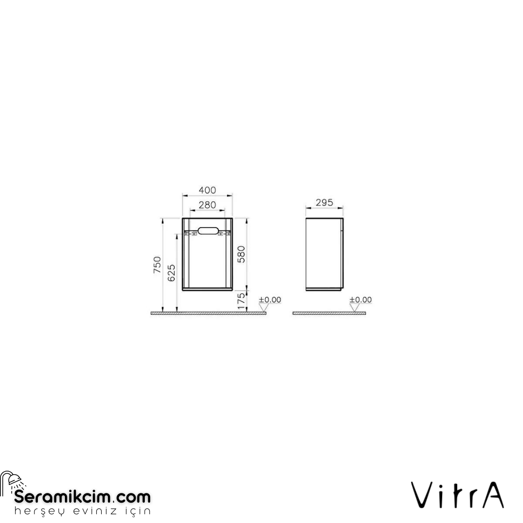 Vitra Sento Orta Ünite, 40 Cm, Ayaksız, Mat Fiyord Yeşili, Sol