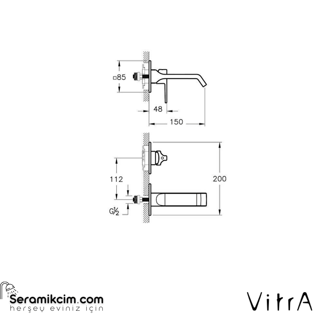 Vitra Suit Ankastre Lavabo Bataryası Sıva Üstü, Parlak Siyah