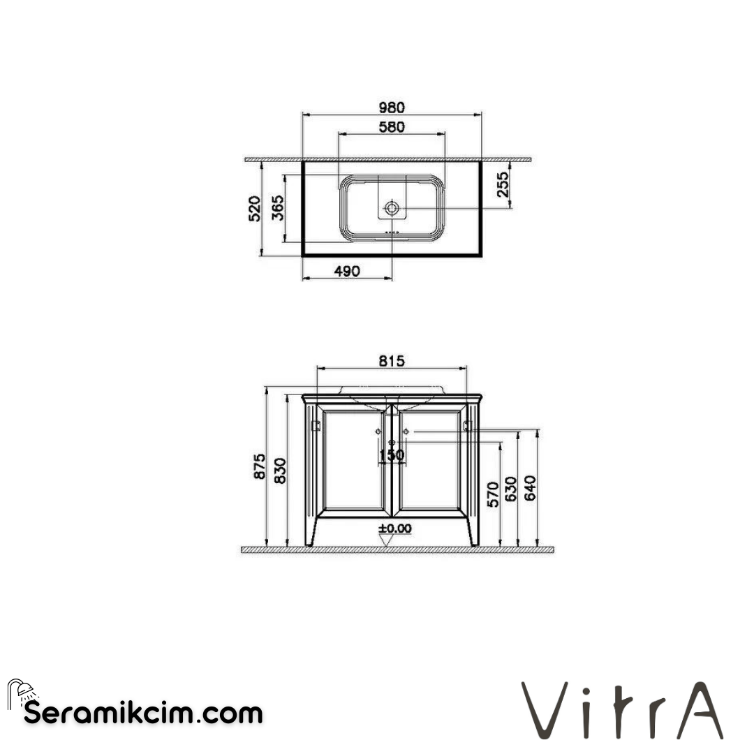 Vitra Valarte Lavabo Dolabı, 100 Cm, Kapaklı, Tezgahüstü Lavabolu, Krom Kulplu, Mat Gri - 62172