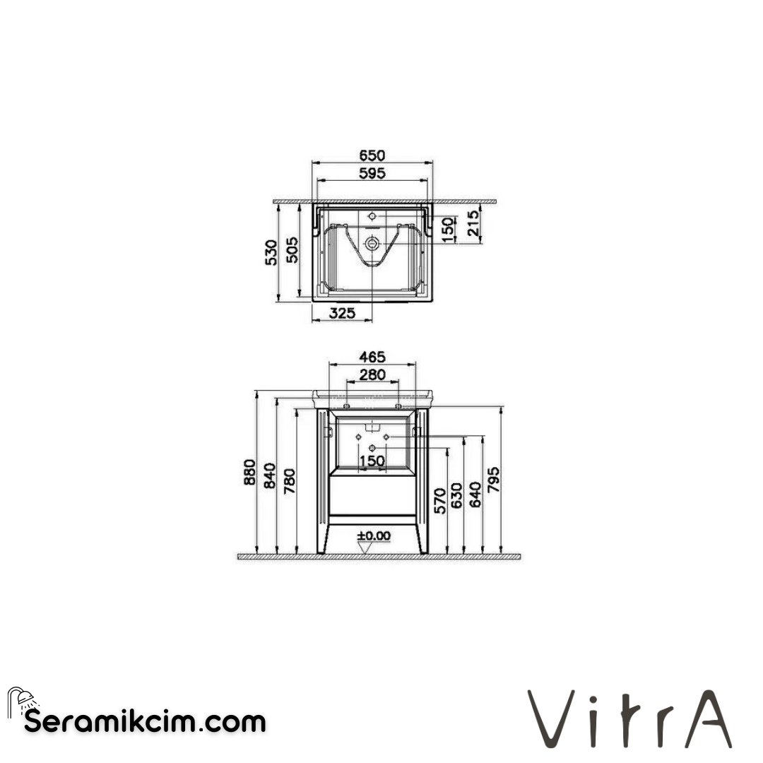 Vitra Valarte Lavabo Dolabı, 65 Cm, Çekmeceli, Etajerli Lavabolu, Tek Armatür Delikli, Krom Kulplu, Mat Beyaz - 62177