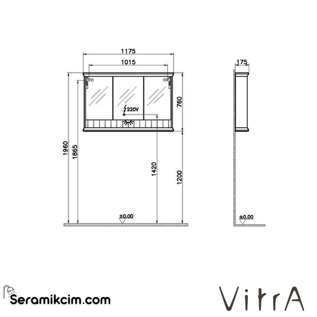Vitra Valarte Neo Dolaplı Ayna, 120 Cm, Çelik Mavisi - 65795