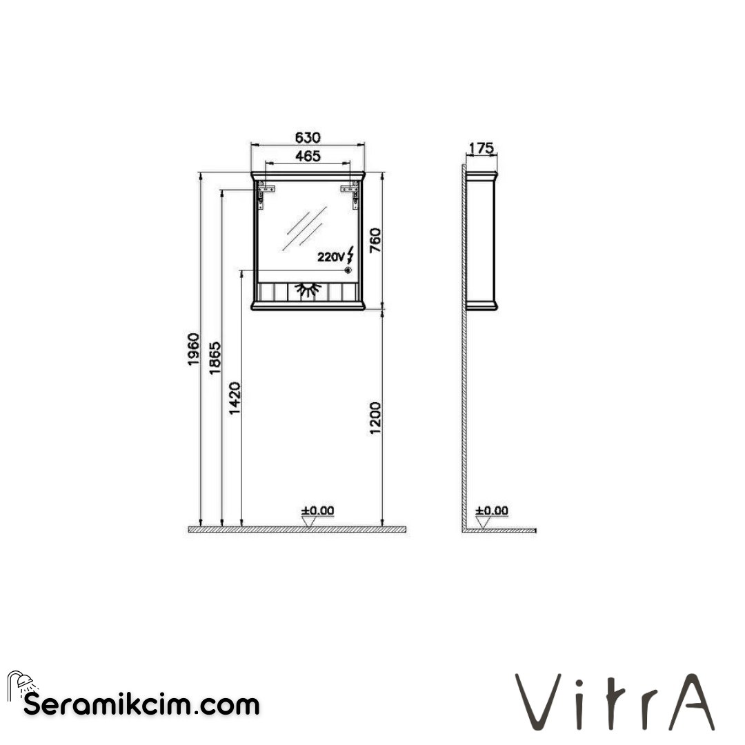 Vitra Valarte Neo Dolaplı Ayna, 65 Cm, Çelik Mavisi, Sol - 65791