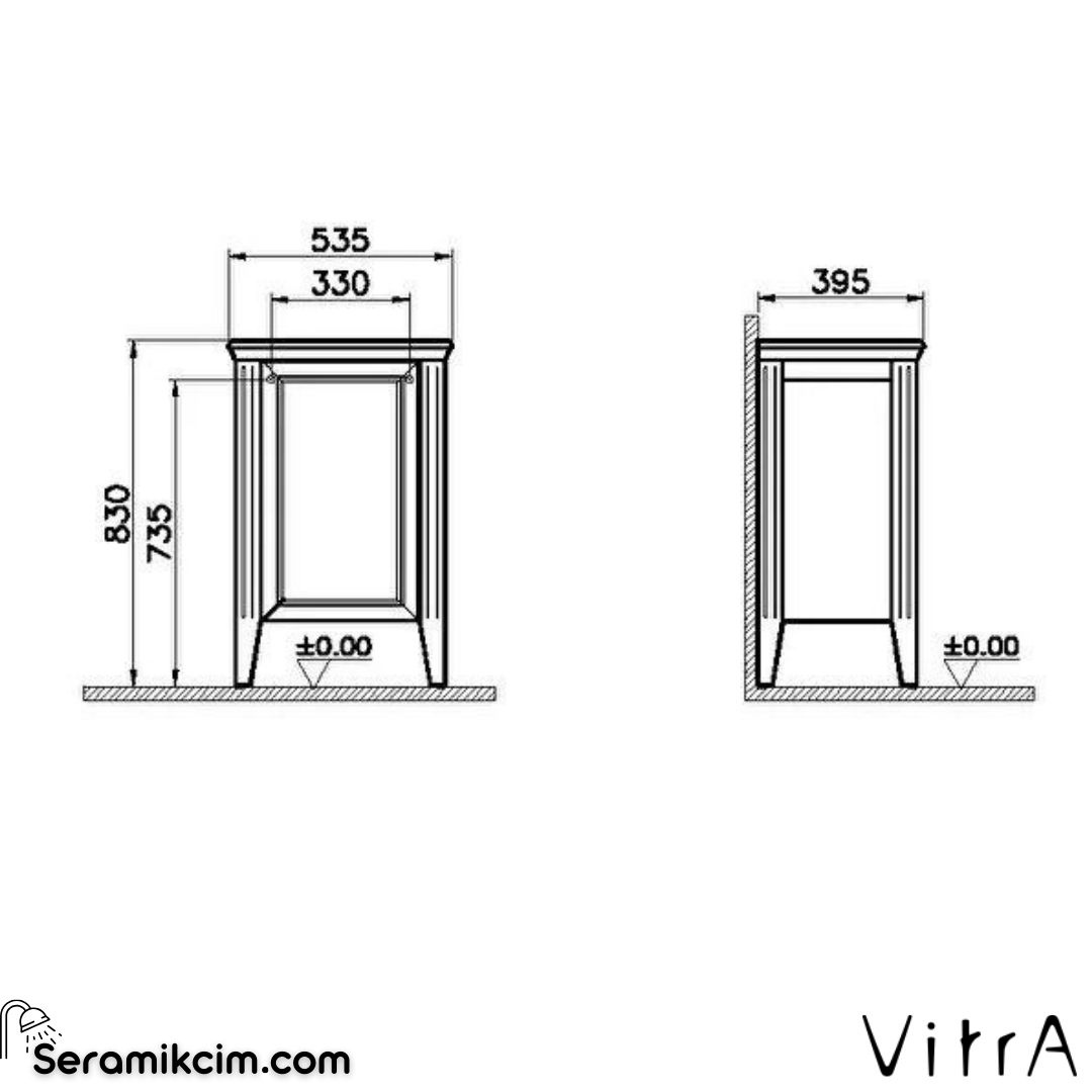 Vitra Valarte Orta Ünite, 55 Cm, Krom Kulplu, Mat Fildişi, Sol