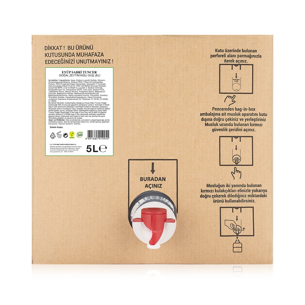 Doğal Zeytinyağlı Duş Jeli 5 lt - Bag in Box