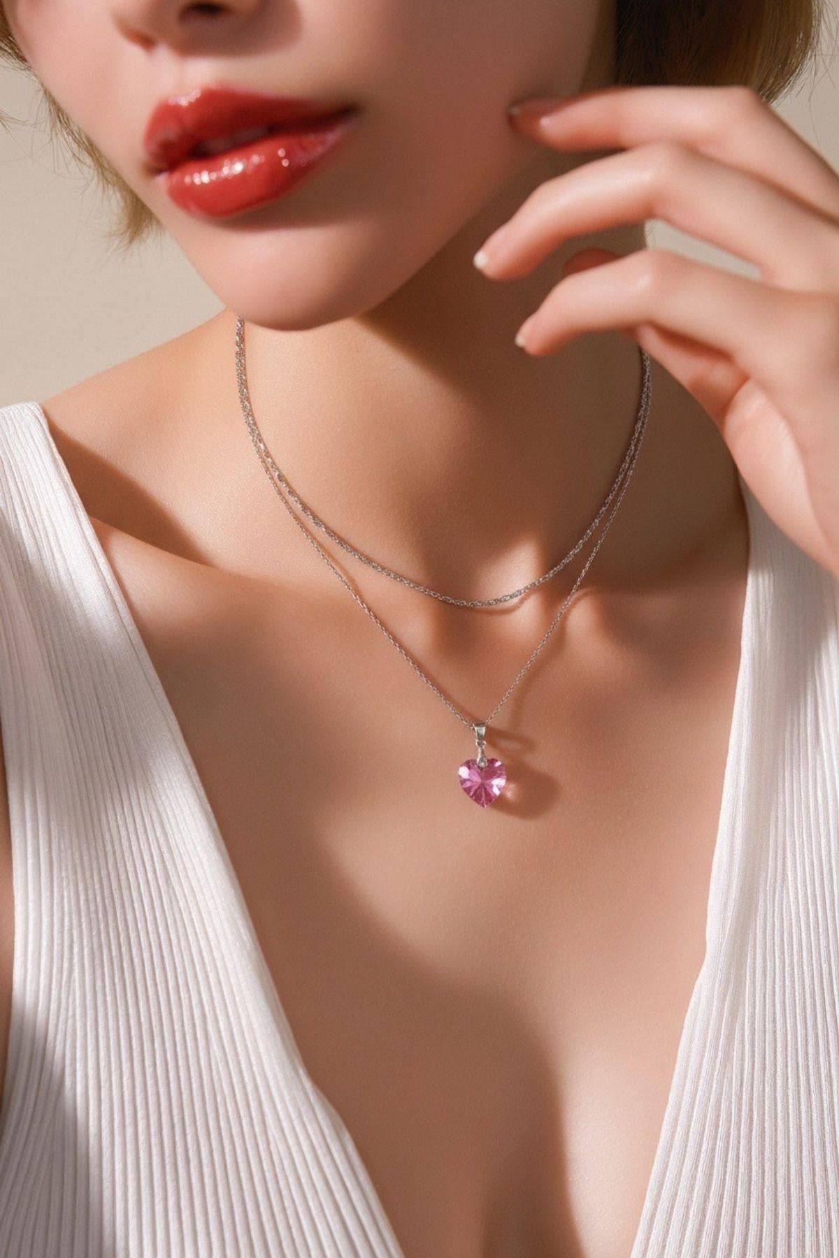 SWAROVSKİ KRİSTAL KALP 2'Lİ KOLYE
