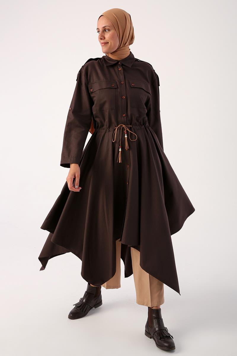 Bitter Brown – asymmetrische Rock- und Epauletten-Hemd-Tunika
