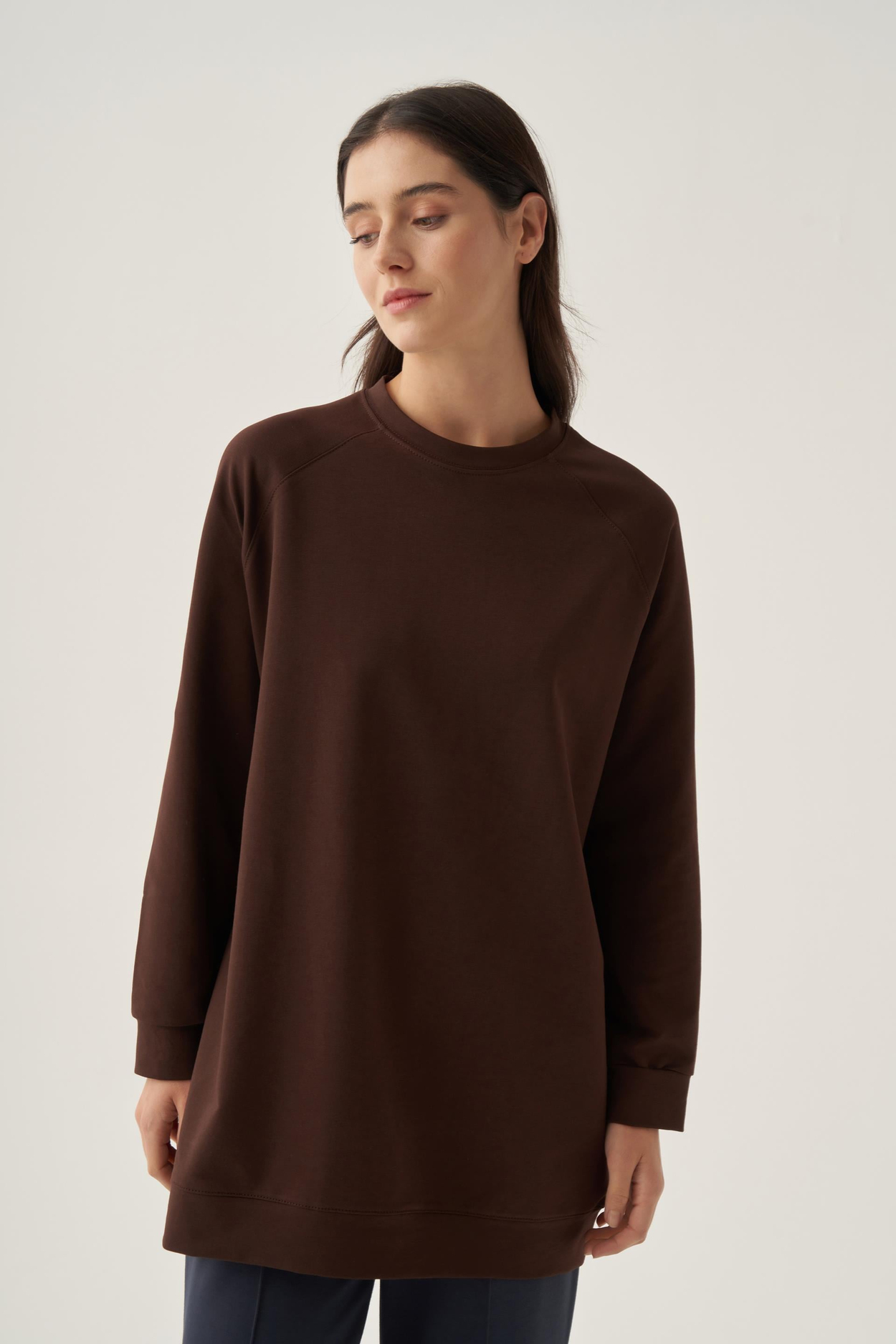 Acı Kahve-Bisiklet Yaka Reglan Kol Sweatshirt