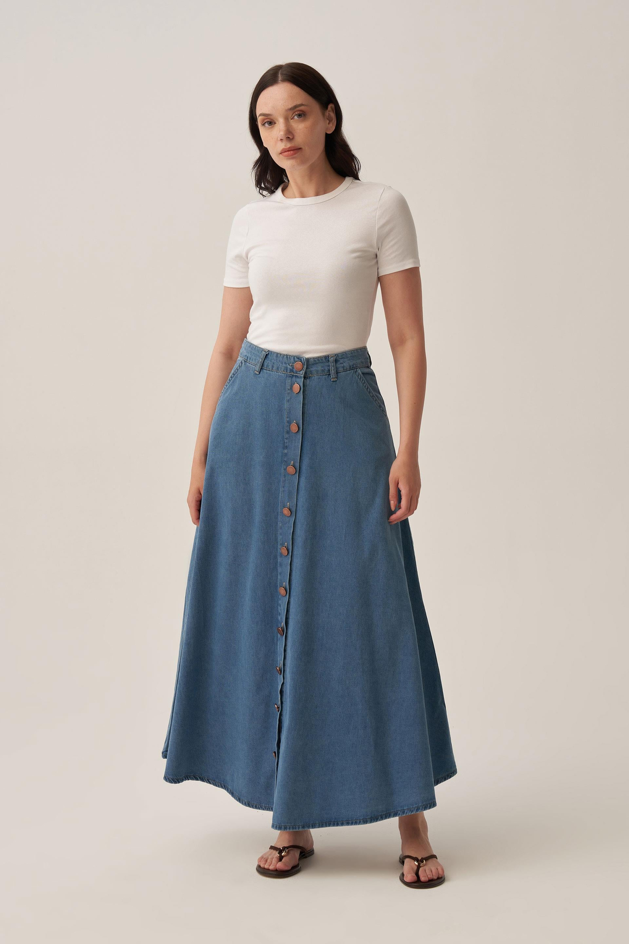 Knopfleiste Jeansrock in Maxi-Länge