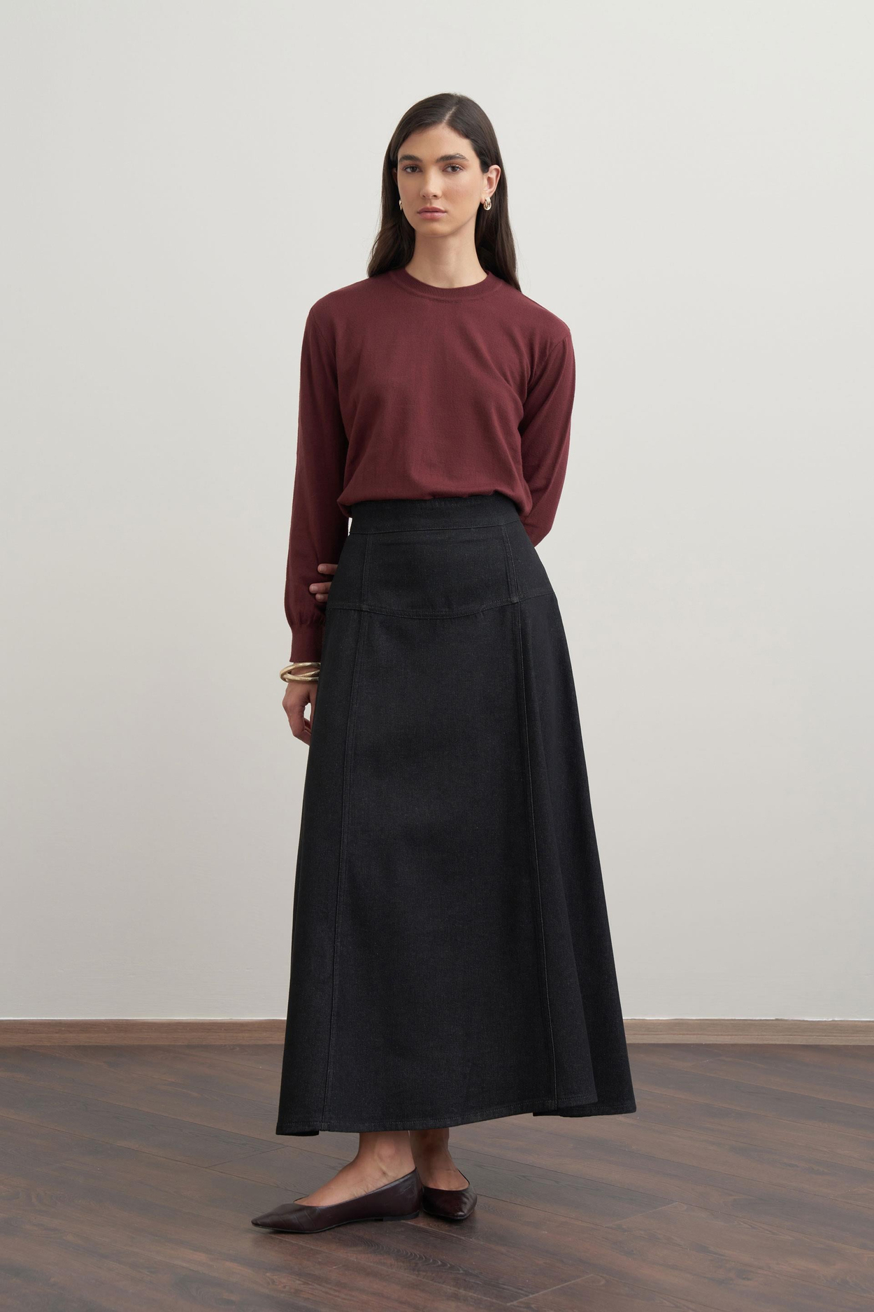 Anthracite-Denim Flared Skirt