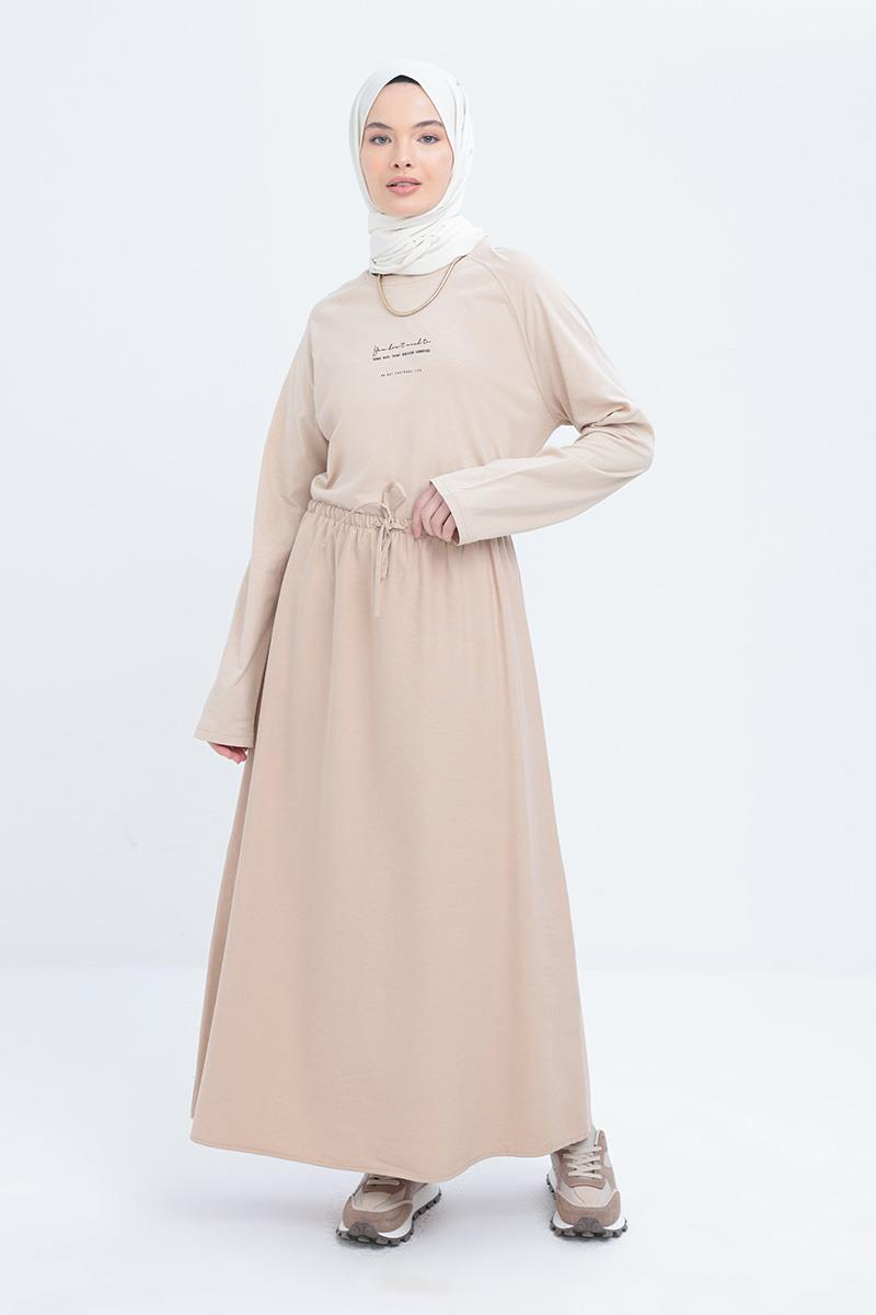 Beige-Patterned Pleated Skirt