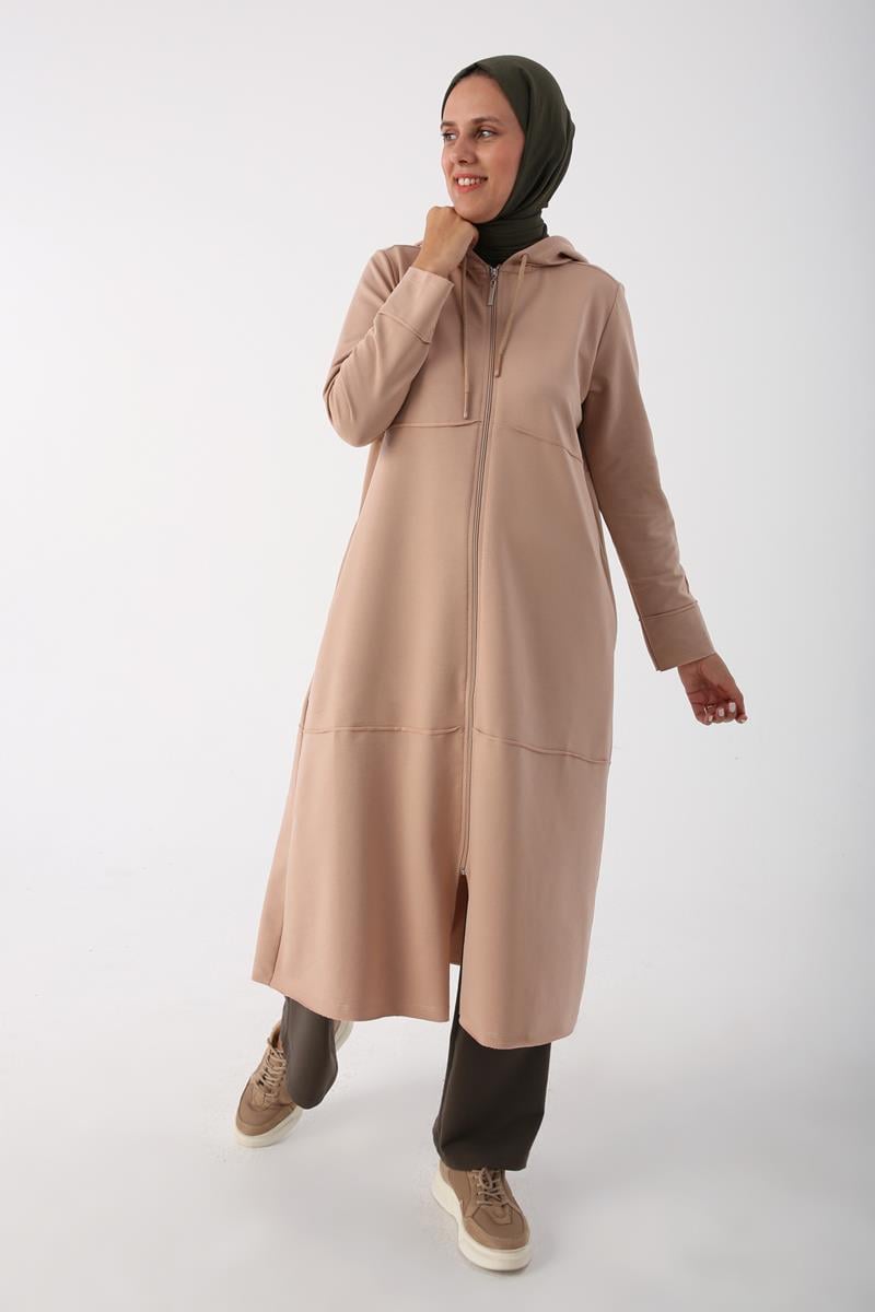 Cardigan zippé à capuche beige