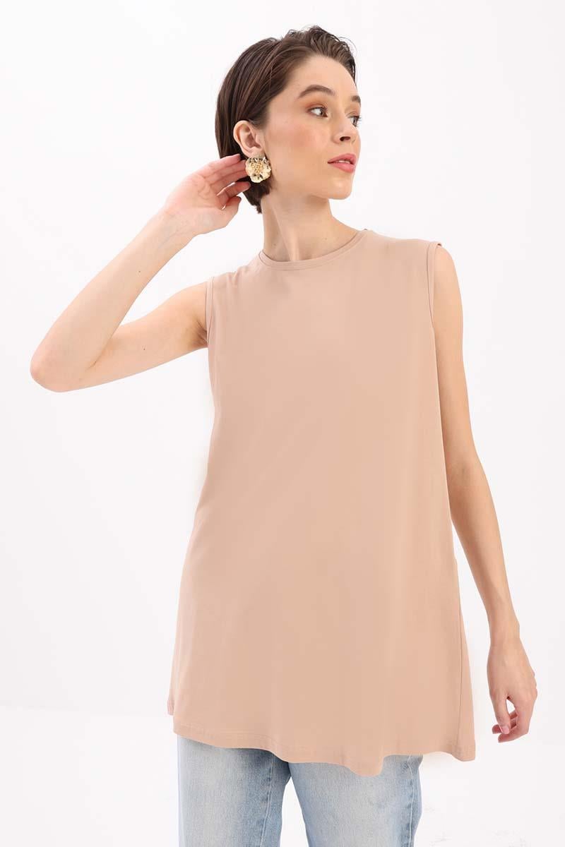 Beige-Sleeveless T-Shirt Tunic