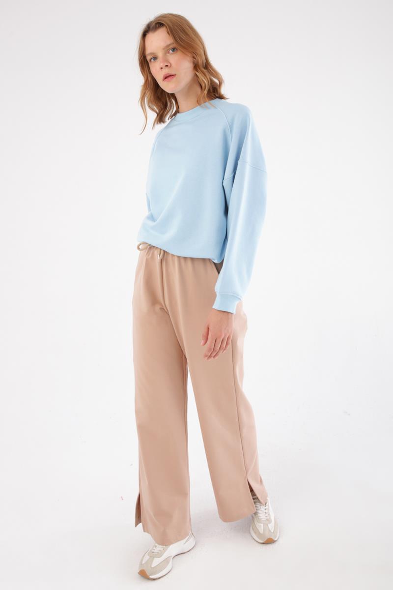 Beige Slit Sweatpants