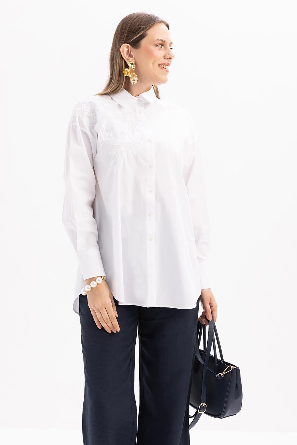 Weiß-Laurel-Gestreiftes Sweatshirt mit Ärmelapplikationen