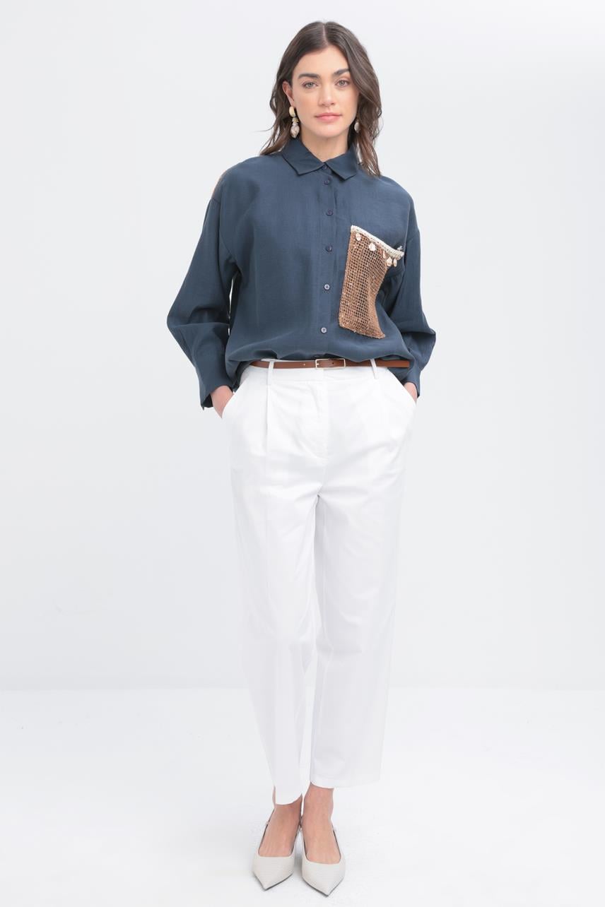 White-Cropped Split Hem Carrot Pants