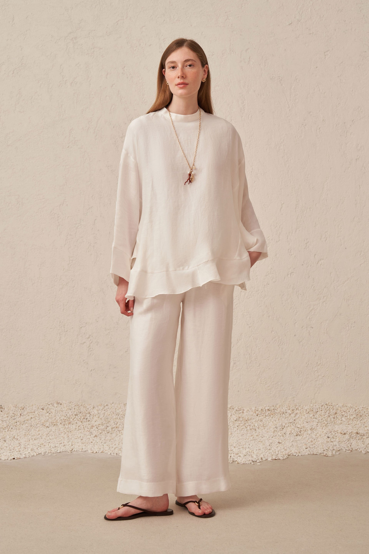 White-Ruffle Detail Shirt