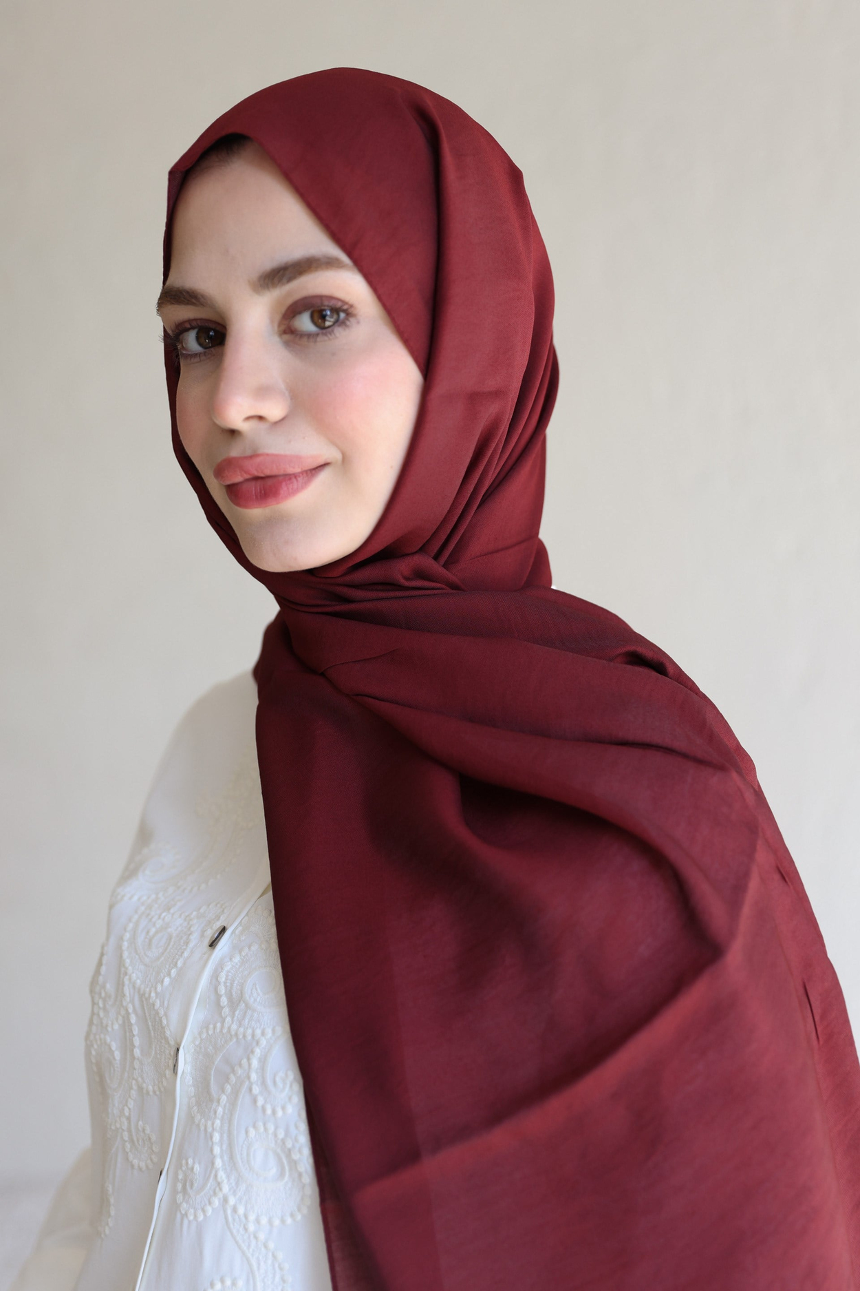 Bordo-Eknik Desenli Pamuklu Şal