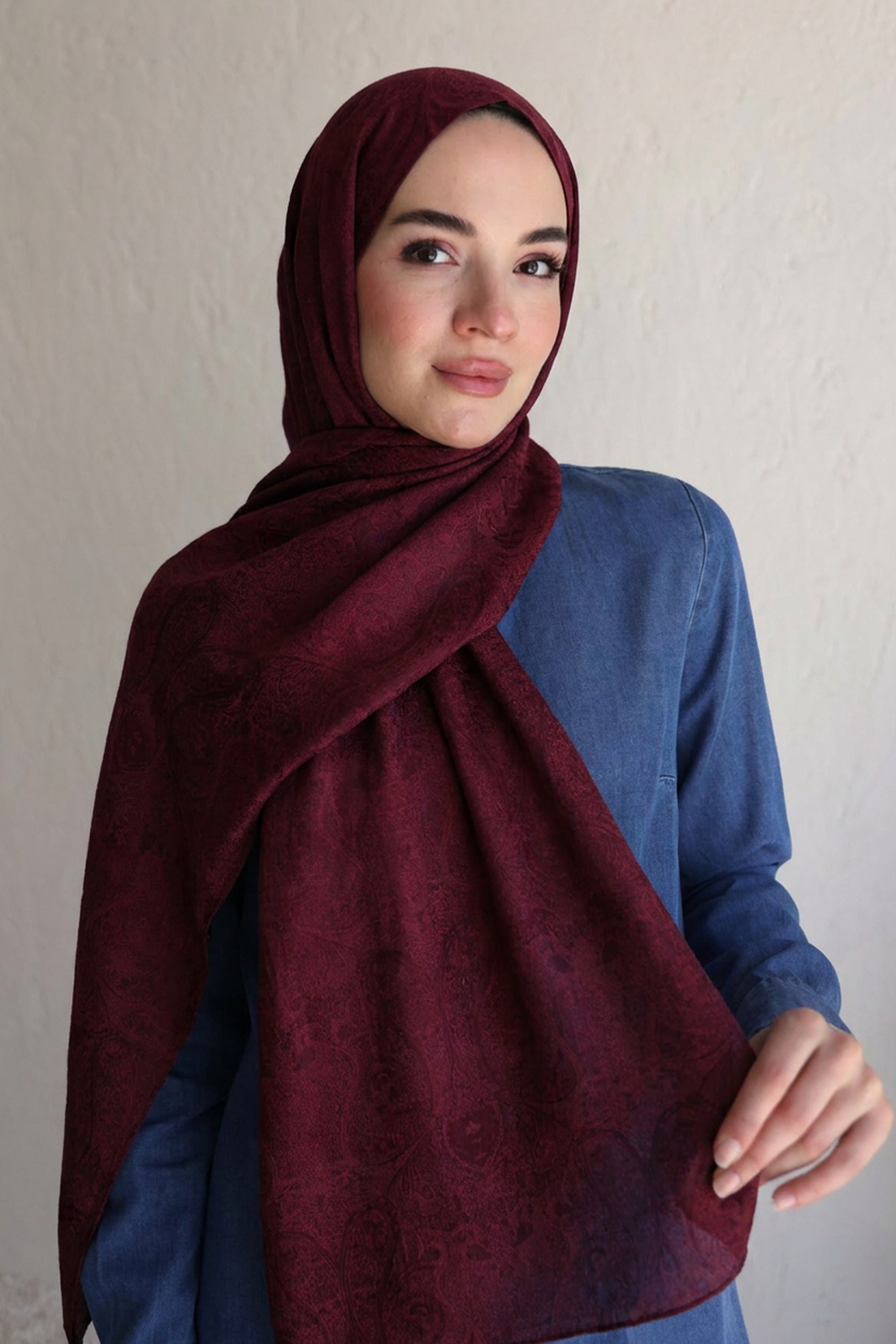 Bordo-Modal Pamuklu Şal