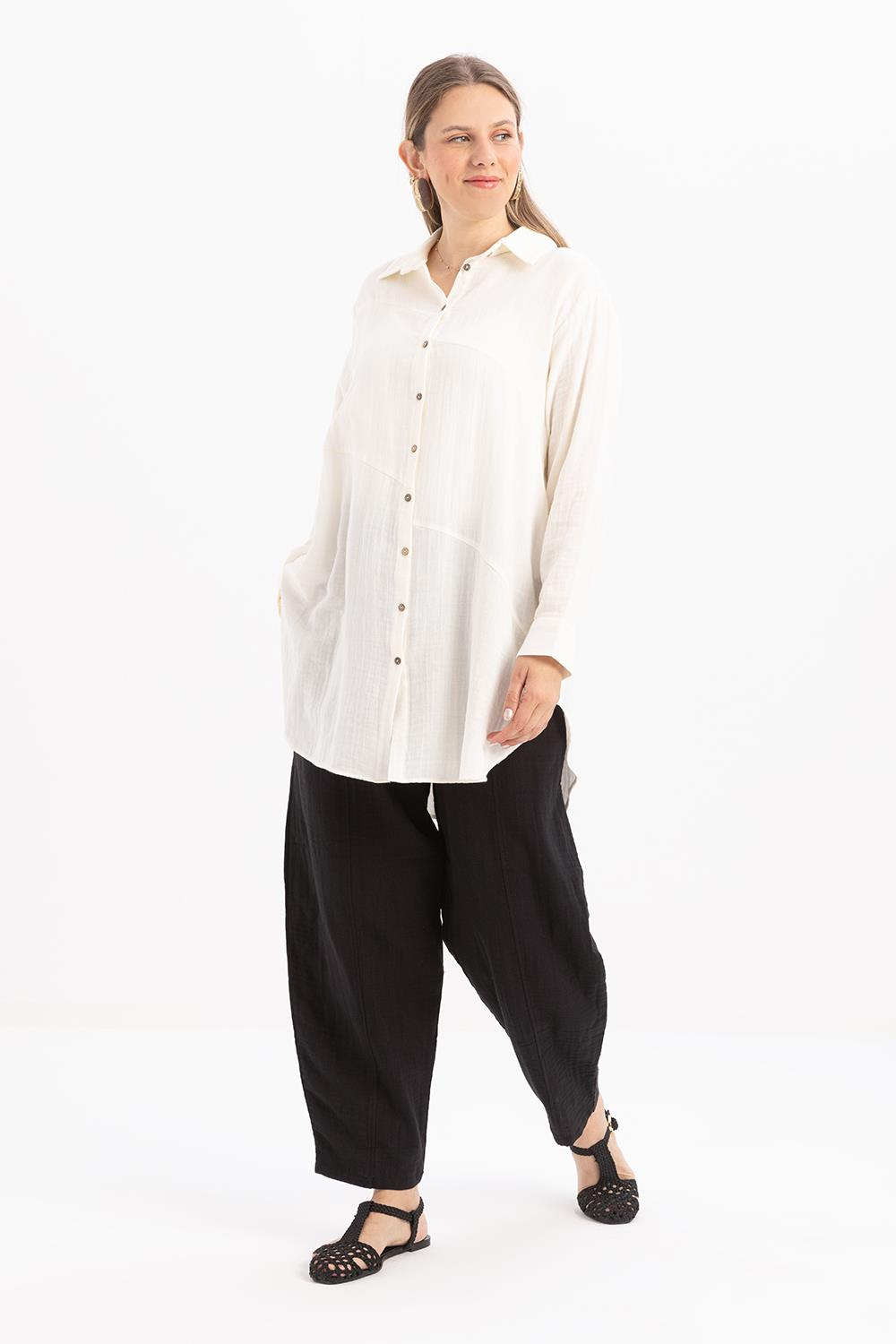 Ecru - Long Back Buttoned Shirt