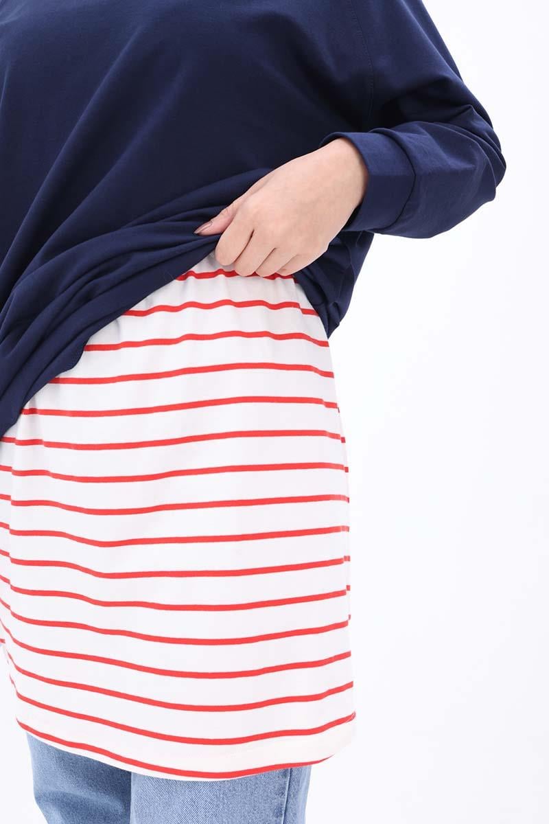 Jupe chemise sous-vêtements rayée en coton écru-rouge-coton