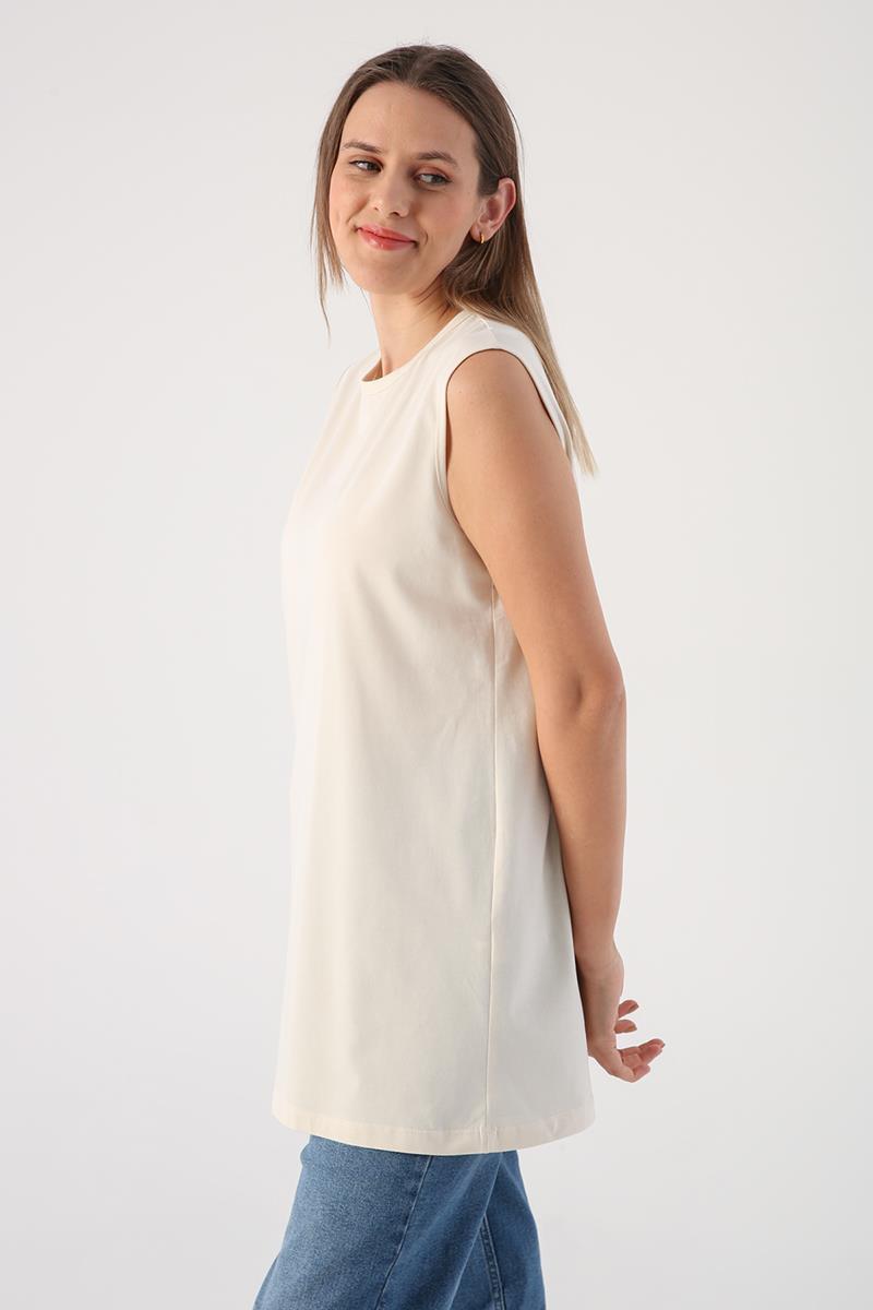 Ecru-Sleeveless T-Shirt Tunic