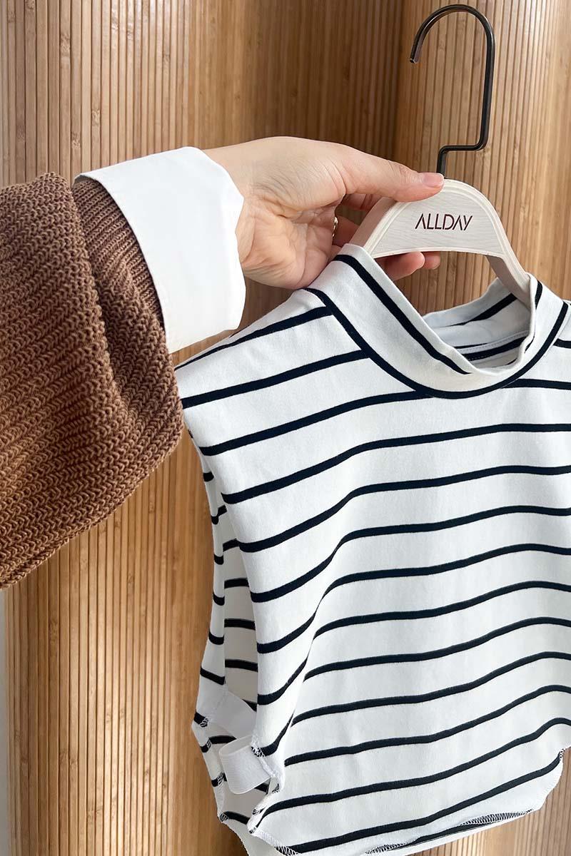 Ecru-Black-Cotton Striped Zero Sleeve Crop Underwear