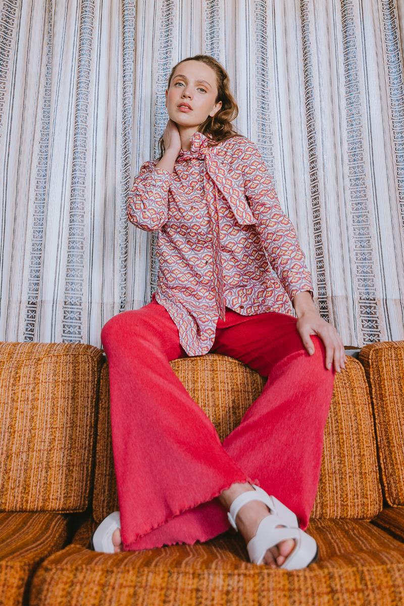 Fuchsia-Pleated Wide Leg Elastic Waist Trousers