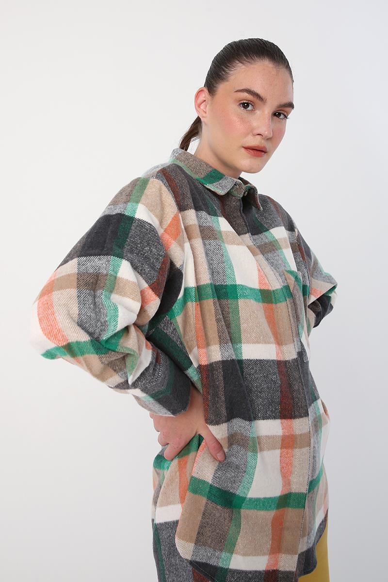 Tunique Chemise Coupe Confortable Gris-Ecru