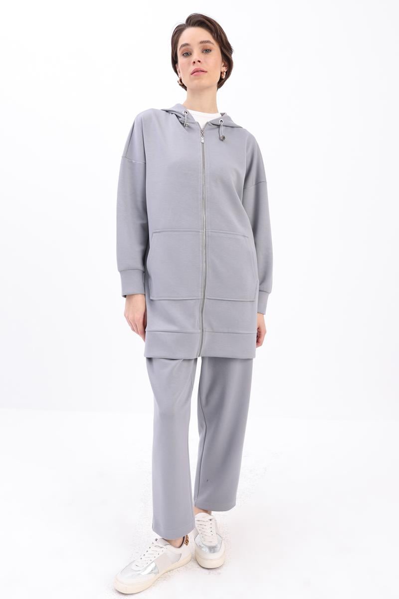 Grey-Kangaroo Pocket Tracksuit Set