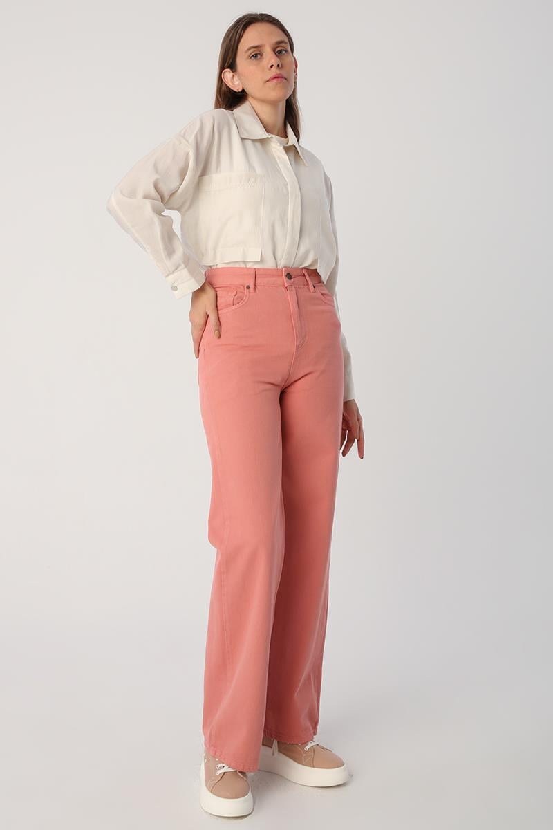 Gül-Comfortable Fit Wide Leg Trousers