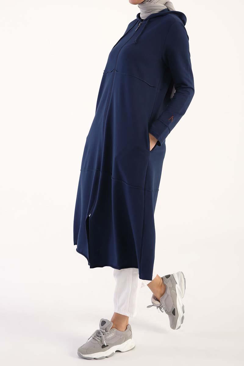 Cardigan zippé à capuche indigo