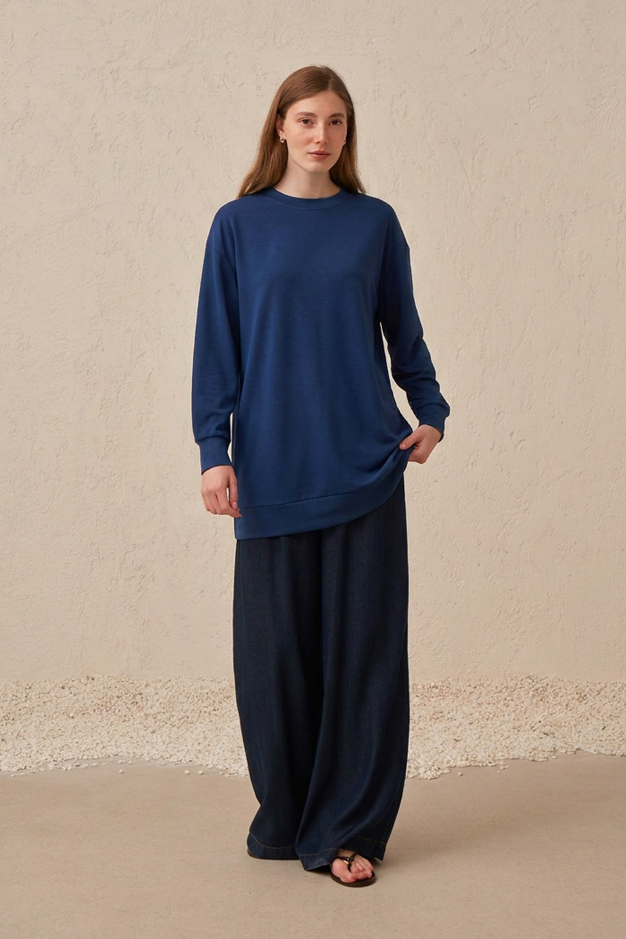 Indigo-Sweatshirt Mit Weicher Struktur