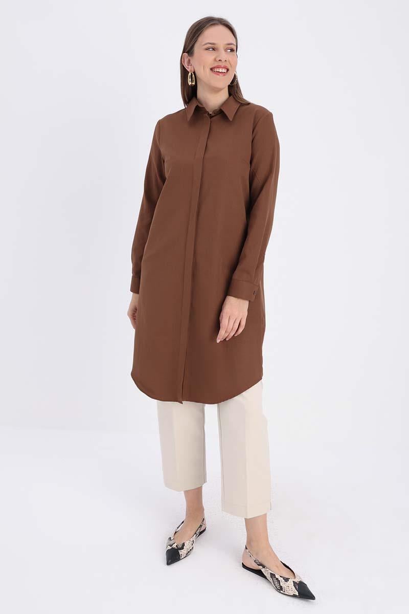 Brown-Plus Size Shirt Tunic