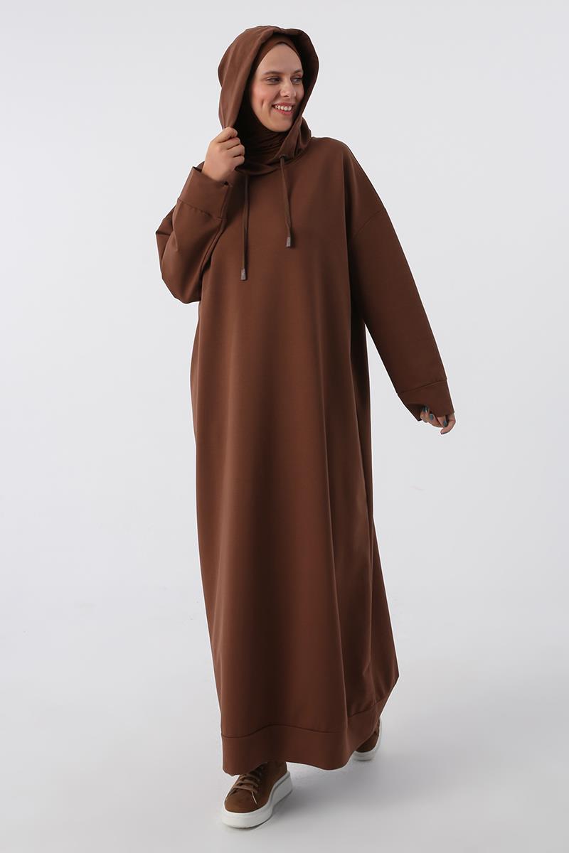 Robe tricotée basique à capuche marron-Grande taille