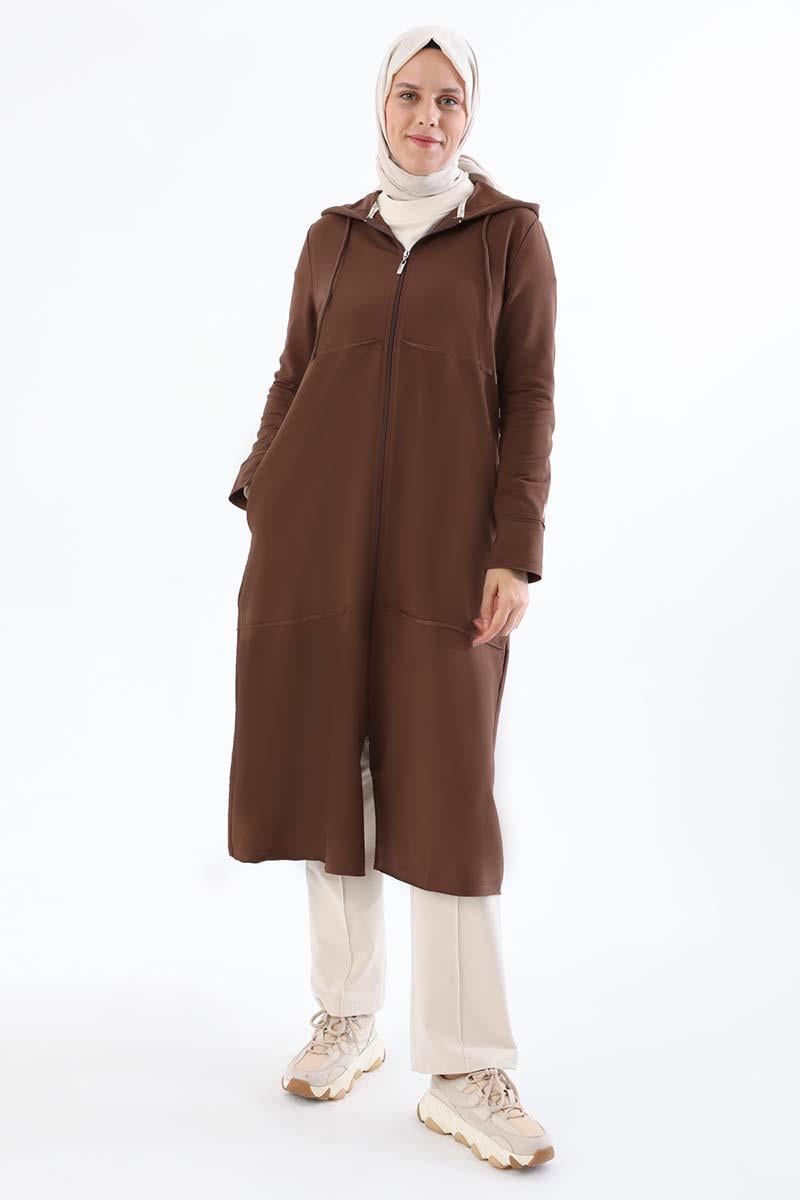 Cardigan zippé à capuche marron