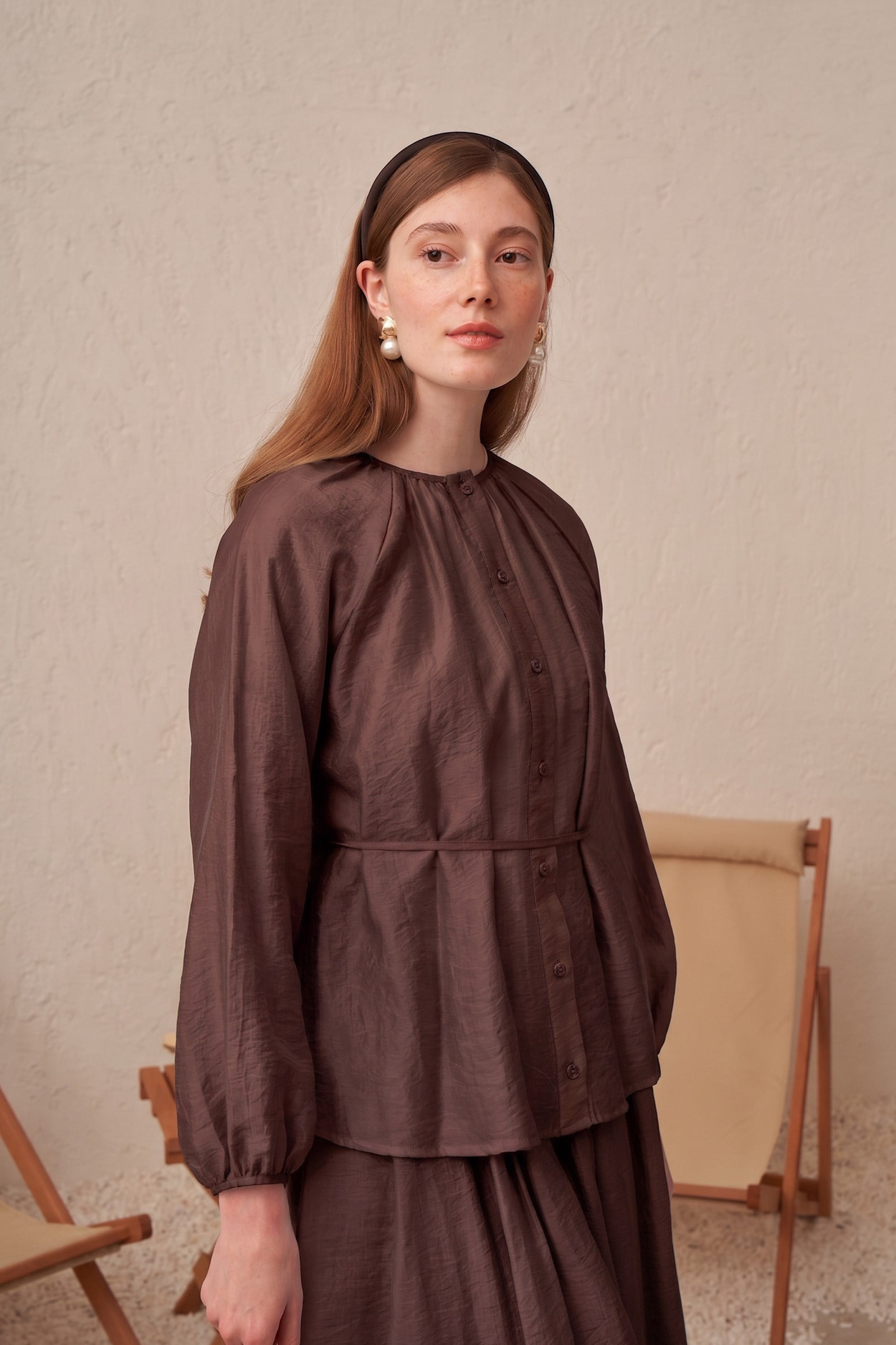 Kahve-Reglan Kollu Gömlek
