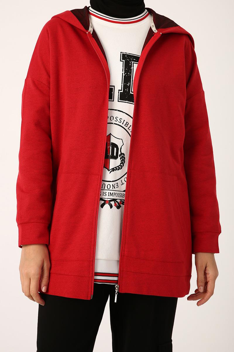 Roter Sweat-Cardigan mit Reißverschluss