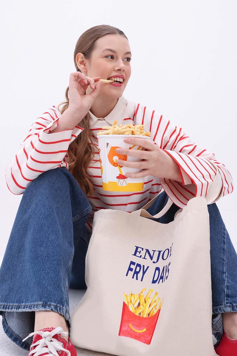 Red-Navy Blue-Printed Cloth Bag