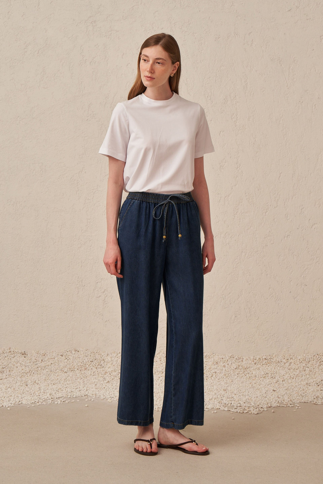 Koyu Mavi-Beli Lastikli Denim Pantolon