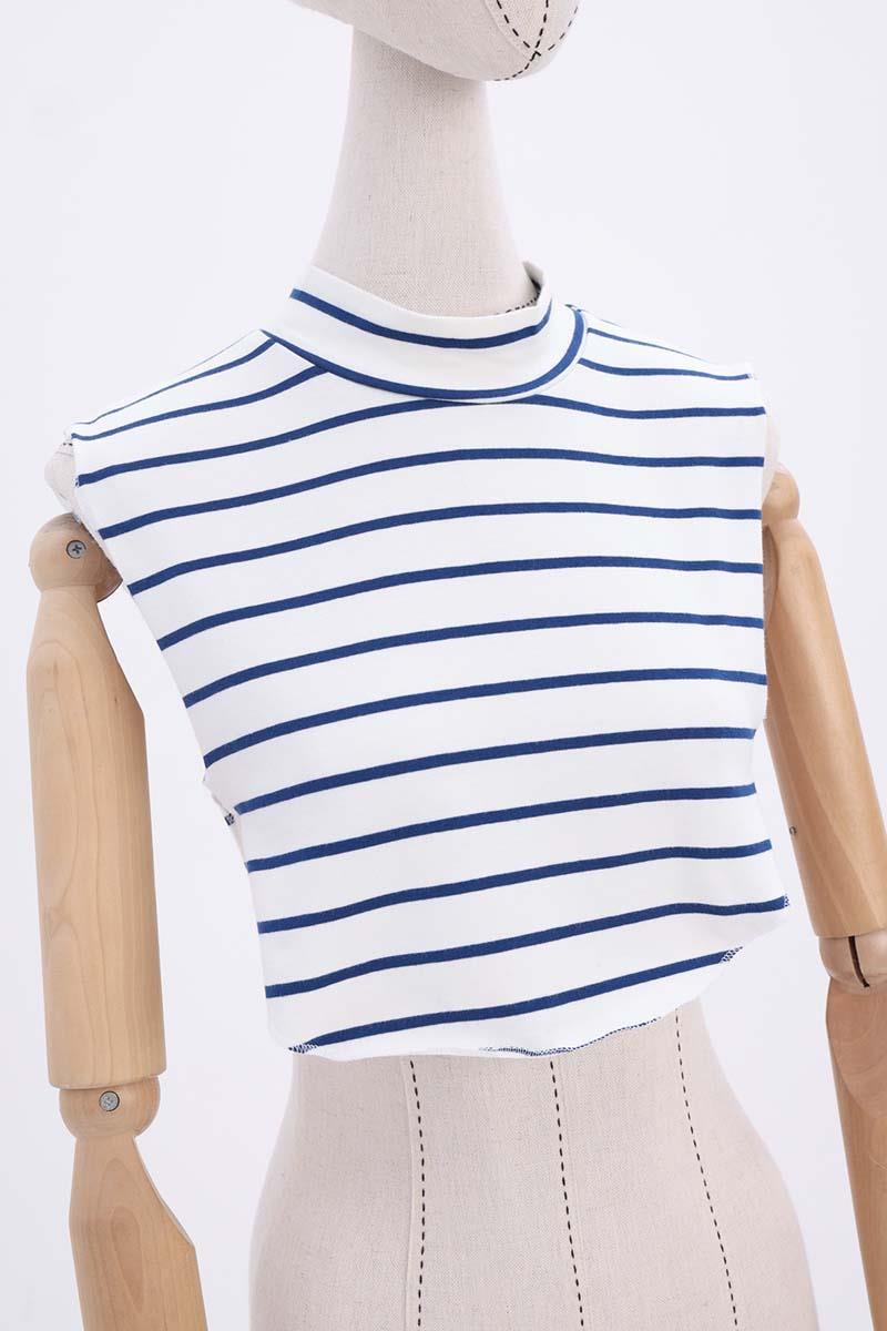 Navy Blue-Ecru-Cotton Striped Zero Sleeve Crop Underwear