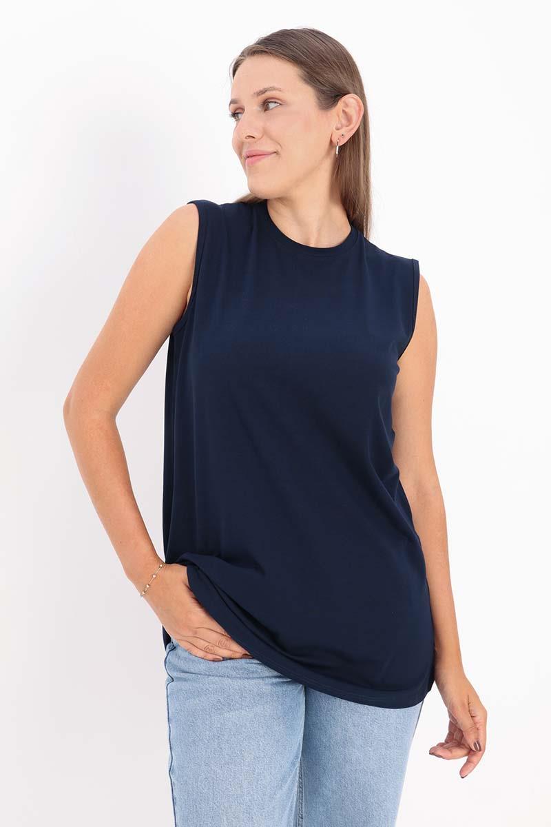 Navy Blue-Sleeveless T-Shirt Tunic