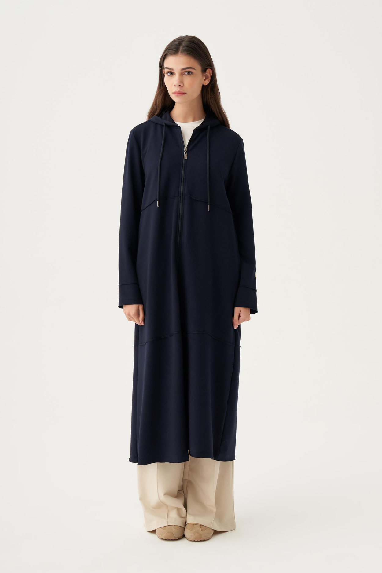 Cardigan zippé à capuche bleu marine