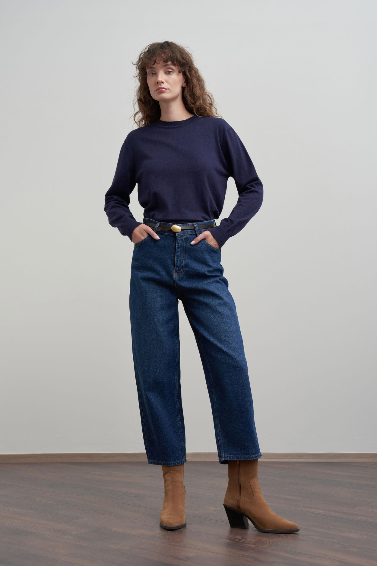 Mavi-Yüksek Bel Mom Paça Kot Pantolon